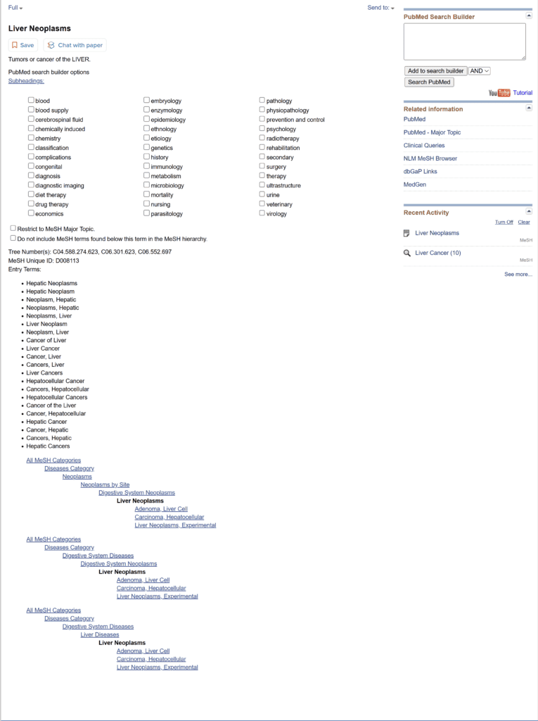 البحث عن أول مصطلح طبي باستخدام قاعدة بيانات MeSH في موقع ببمد (PubMed)