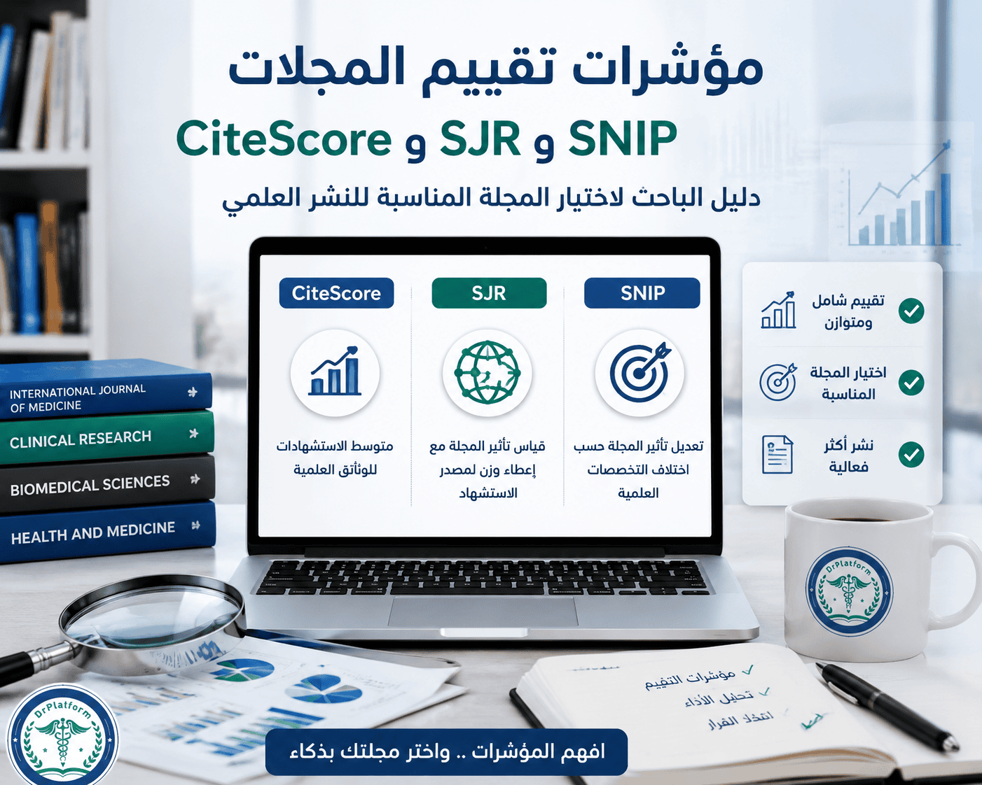مؤشرات تقييم المجلات العلمية CiteScore وSJR وSNIP المستخدمة في تقييم مكانة المجلات الأكاديمية