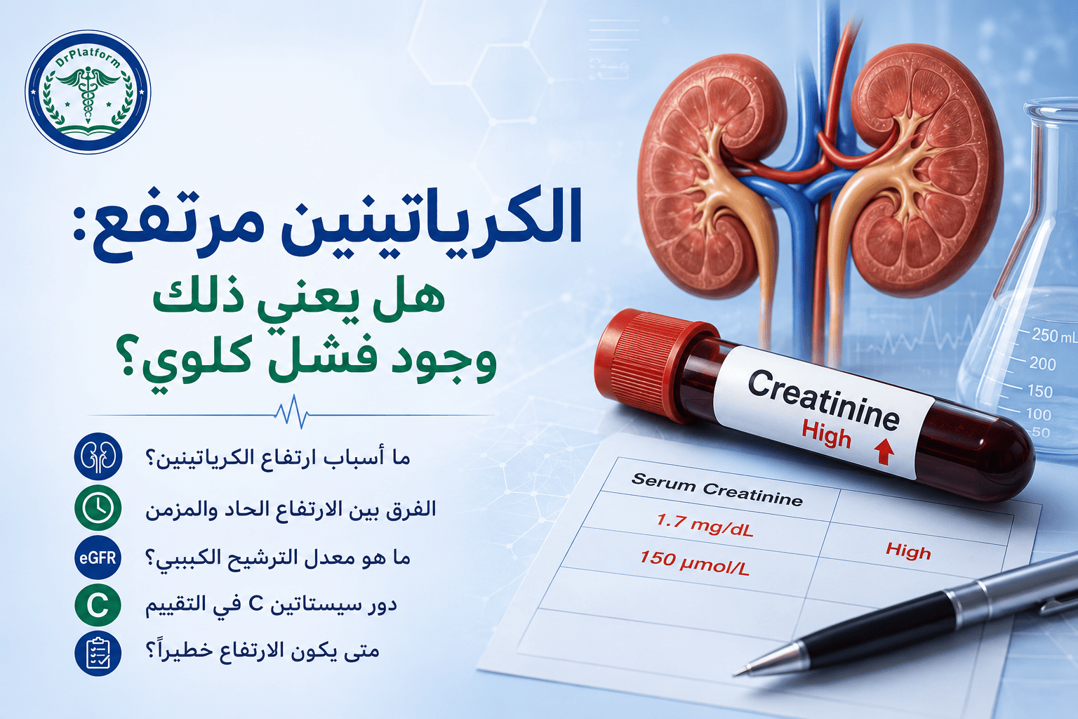ارتفاع الكرياتينين وأسباب تغير وظائف الكلى وتحليل الكرياتينين