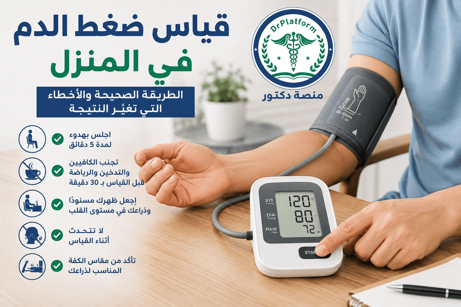 قياس ضغط الدم في المنزل بالطريقة الصحيحة باستخدام جهاز قياس الضغط