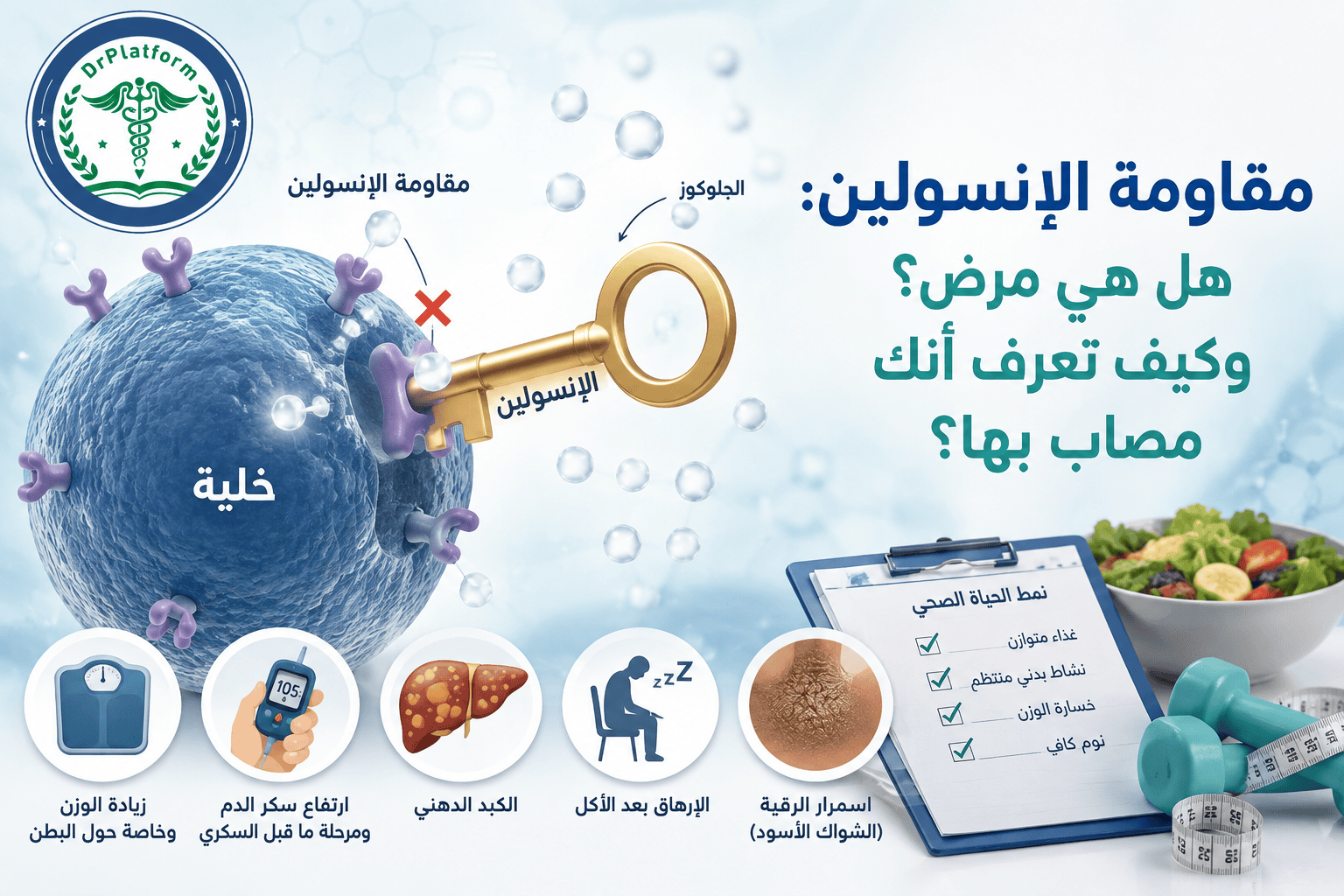 مقاومة الإنسولين وأسبابها وعلاقتها بارتفاع سكر الدم والسكري